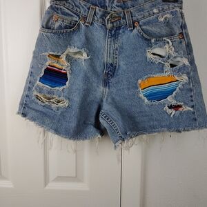 Vintage Levi's 550 Denim Shorts Hippie Hippy Patches  1990's South Western